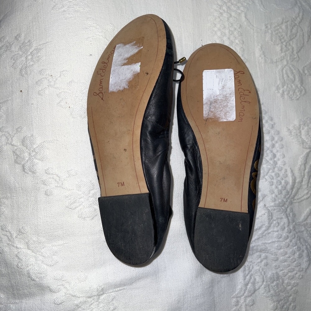 Sam Edelman Women's SZ 7 Felicity Logo Black Leather Slip-on Ballet Flats EUC - Picture 5 of 5